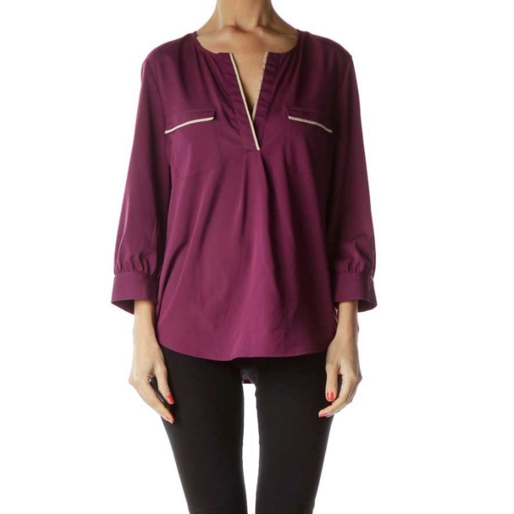 Banana Republic Tunic Blouse Burgundy V Neck Blouse Top EUC